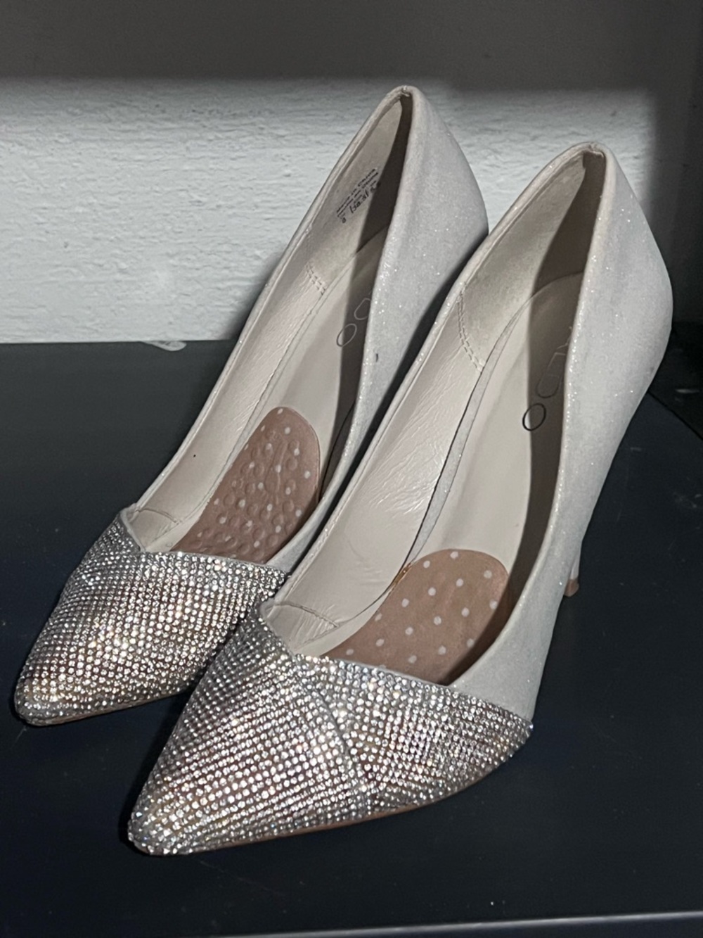 Aldo Silver Glitter Pointed-Toe Crystal Pumps